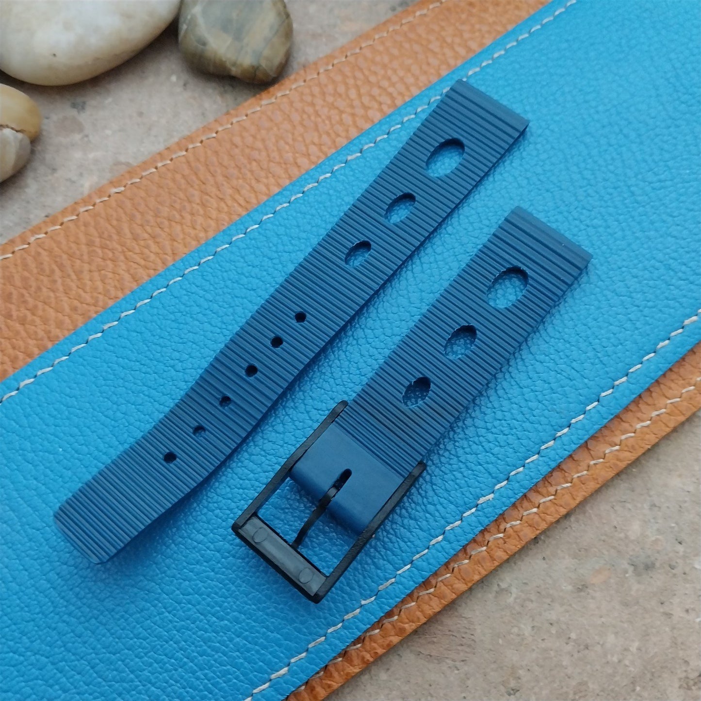18mm Rally GT Strap Blue & Black Oval Hole NOS 1960s-1970s Vintage Watch Strap