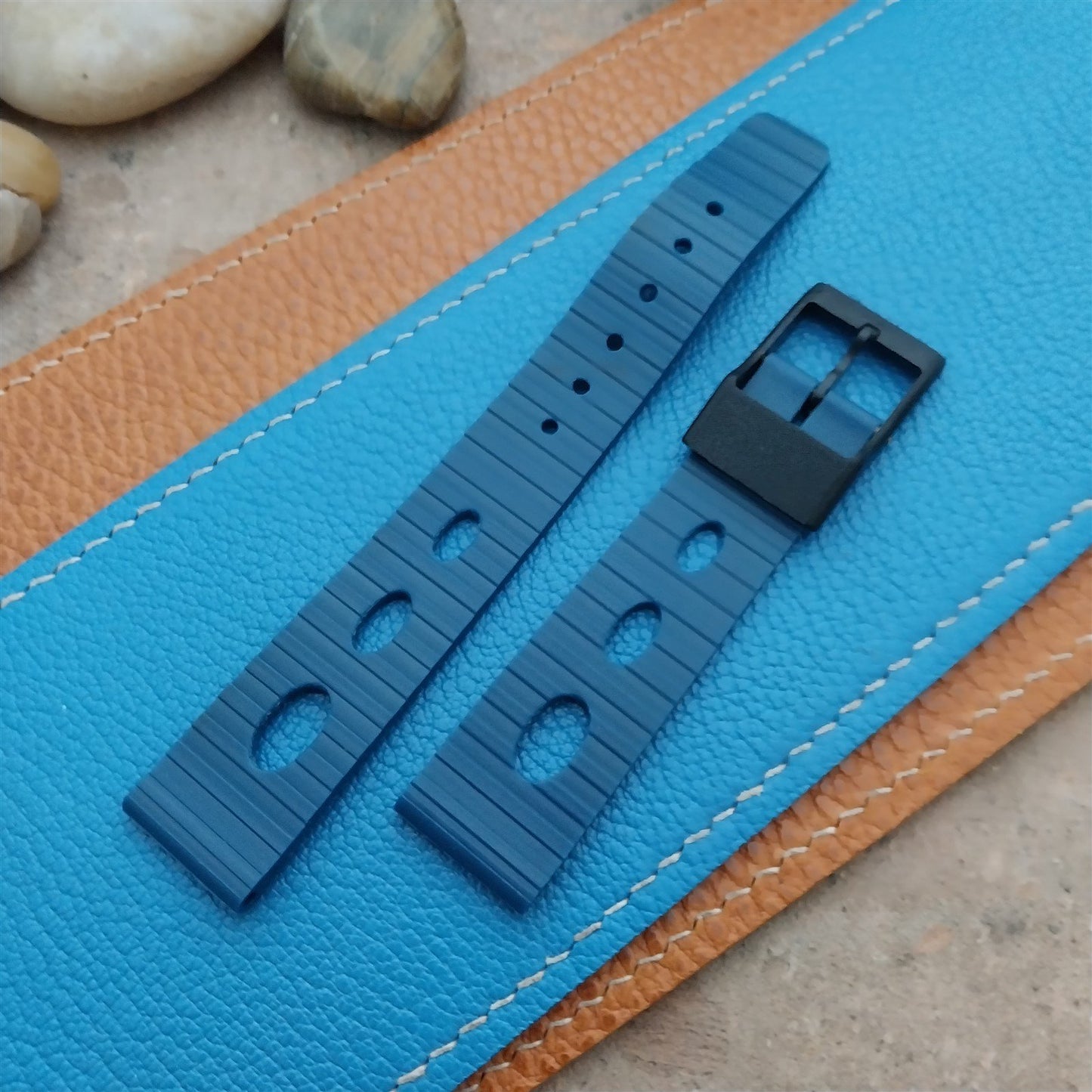 18mm Rally GT Strap Blue & Black Oval Hole NOS 1960s-1970s Vintage Watch Strap