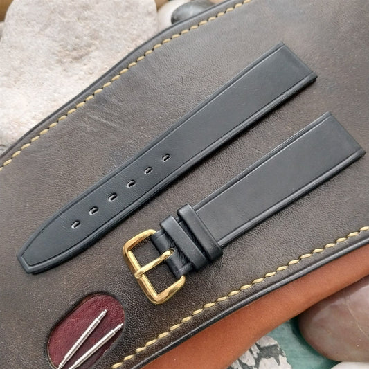 1960s 18mm Black Leather Classic Tapered Double-Keeper Unused Vintage Watch Band