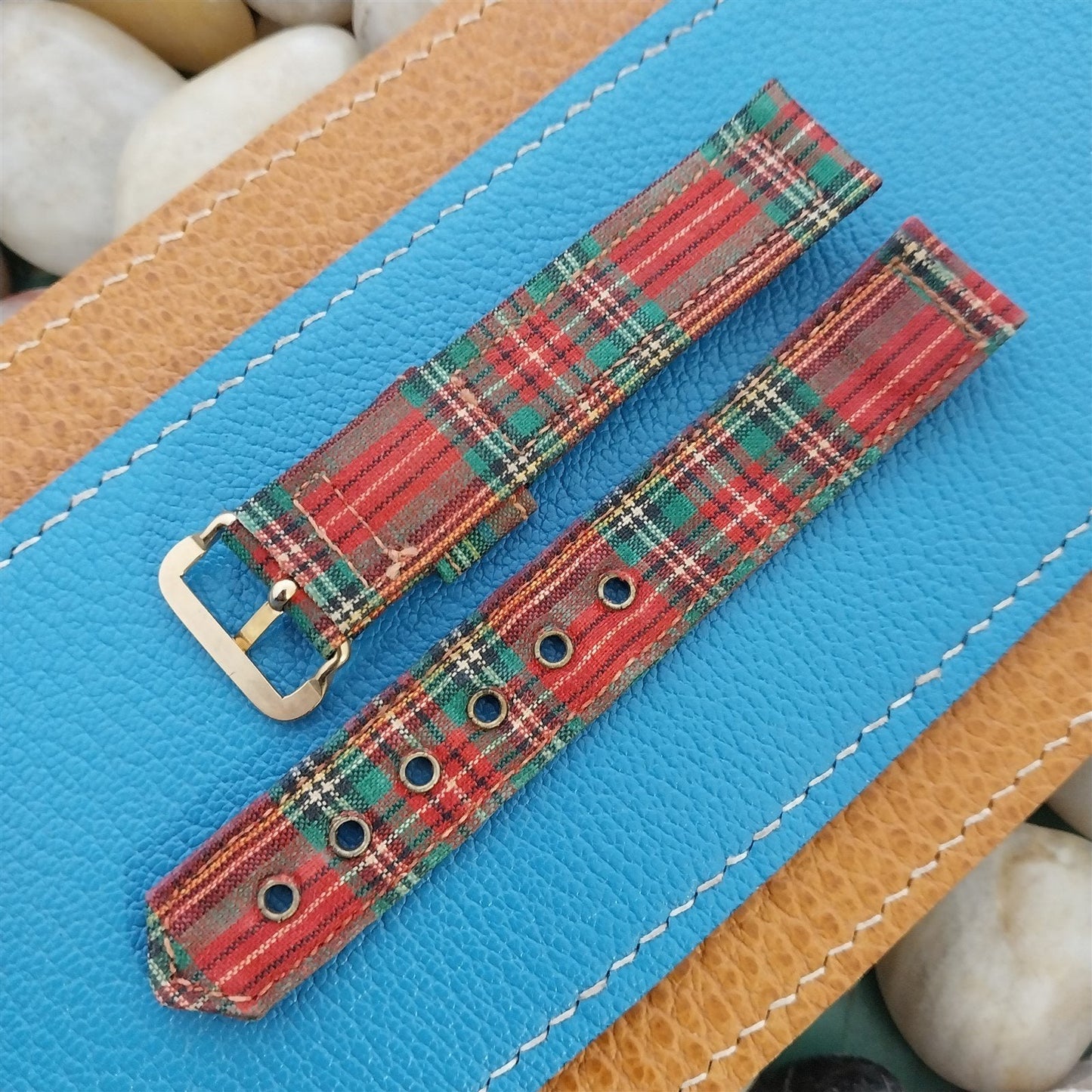 5/8" Red & Green Tartan Plaid Classic Unused nos 1950s Vintage Watch Band