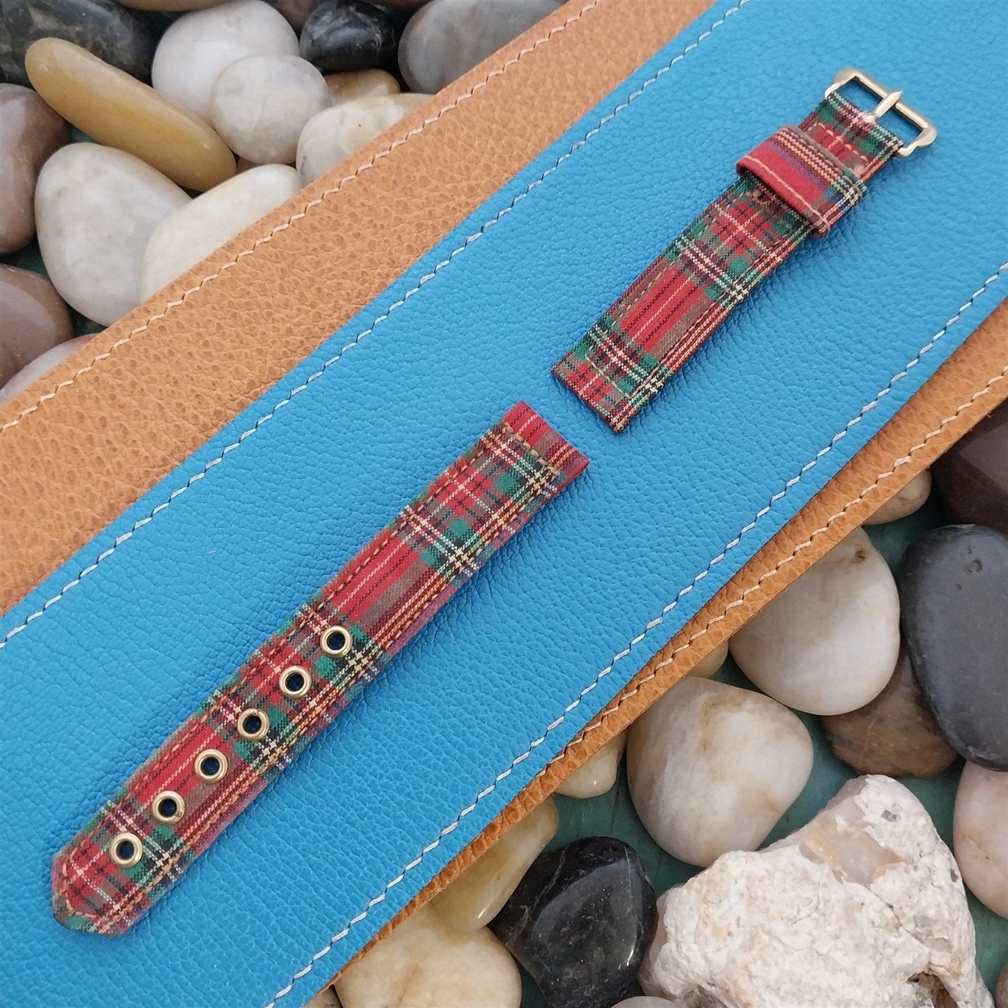 5/8" Red & Green Tartan Plaid Classic Unused nos 1950s Vintage Watch Band