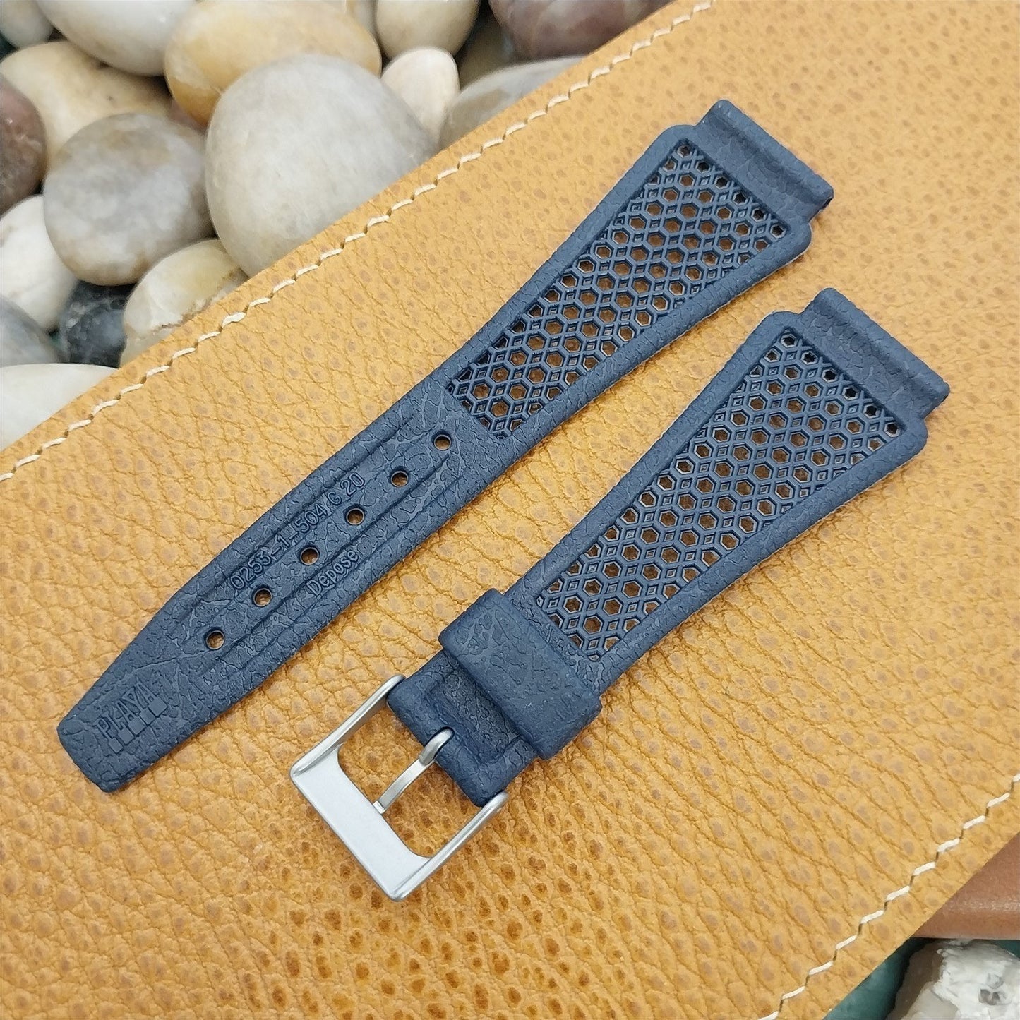 20mm Blue Perforated Diver Swiss Playa Unused nos 1960s-1970s Vintage Watch Band