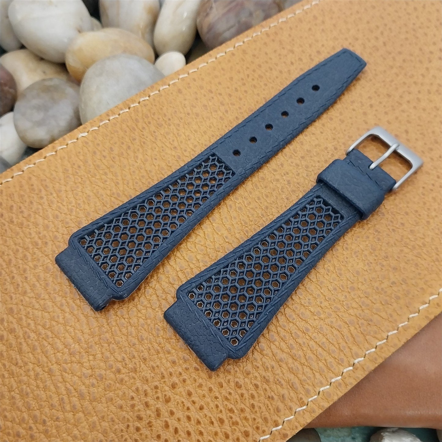 20mm Blue Perforated Diver Swiss Playa Unused nos 1960s-1970s Vintage Watch Band