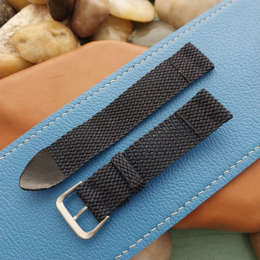 Vintage 18mm Braided Perlon Dark Blue & Bead Blasted Stainless Classic Watch Band