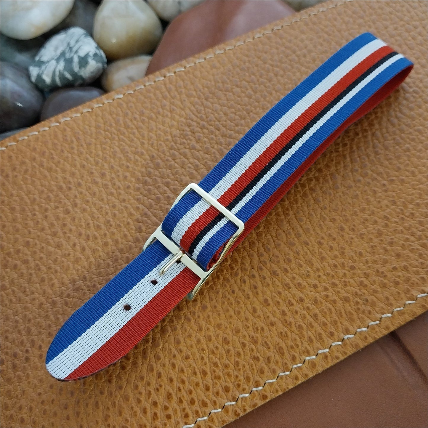 Vintage 18mm Striped Perlon Classic Reversible Single Pass Unused 60s Watch Band