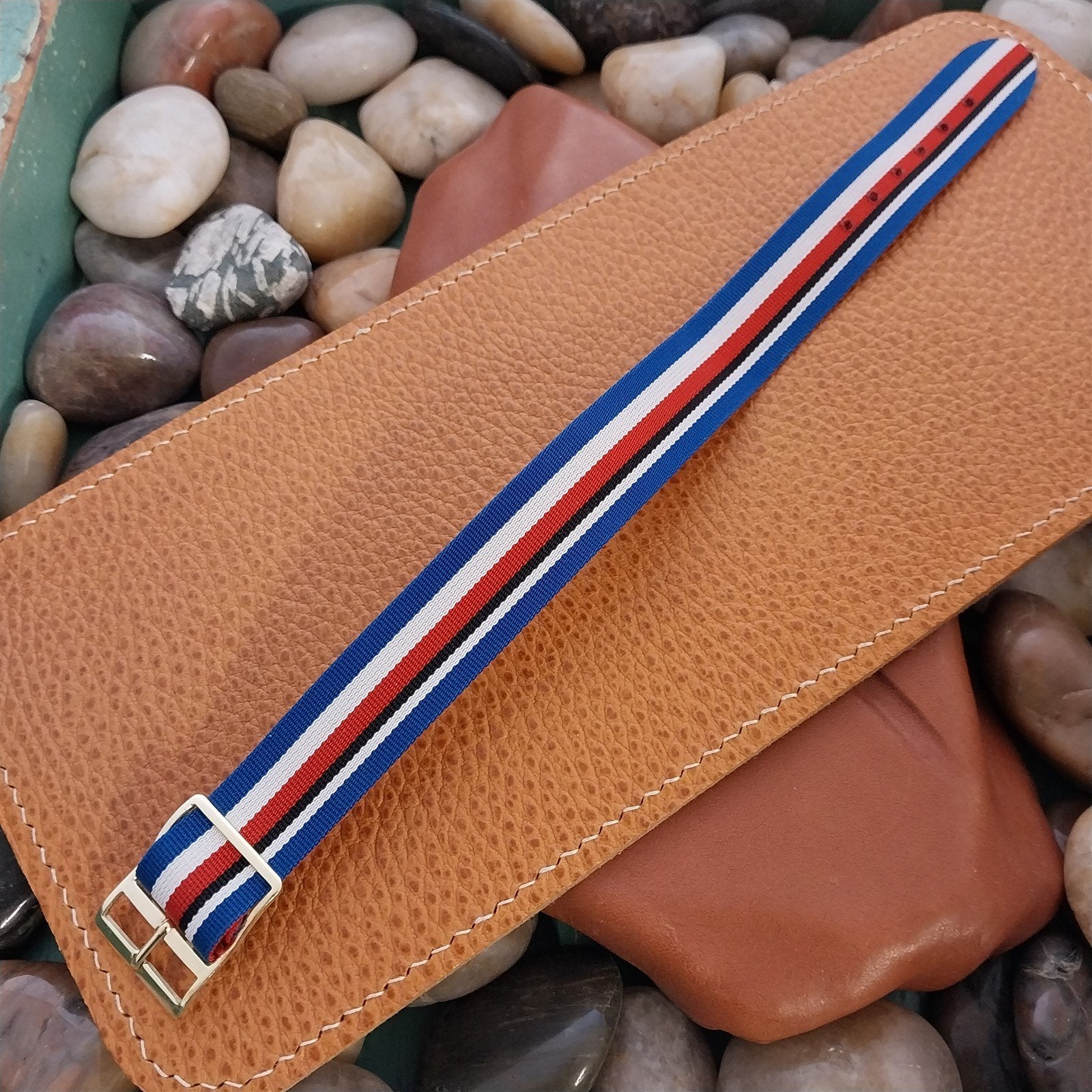 Vintage 18mm Striped Perlon Classic Reversible Single Pass Unused 60s Watch Band