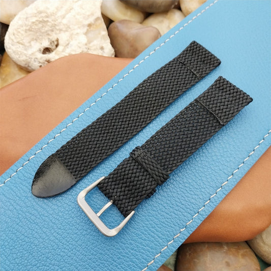 Vintage 18mm Braided Perlon 2-piece Unused Field Watch Band &Bead Blasted Buckle