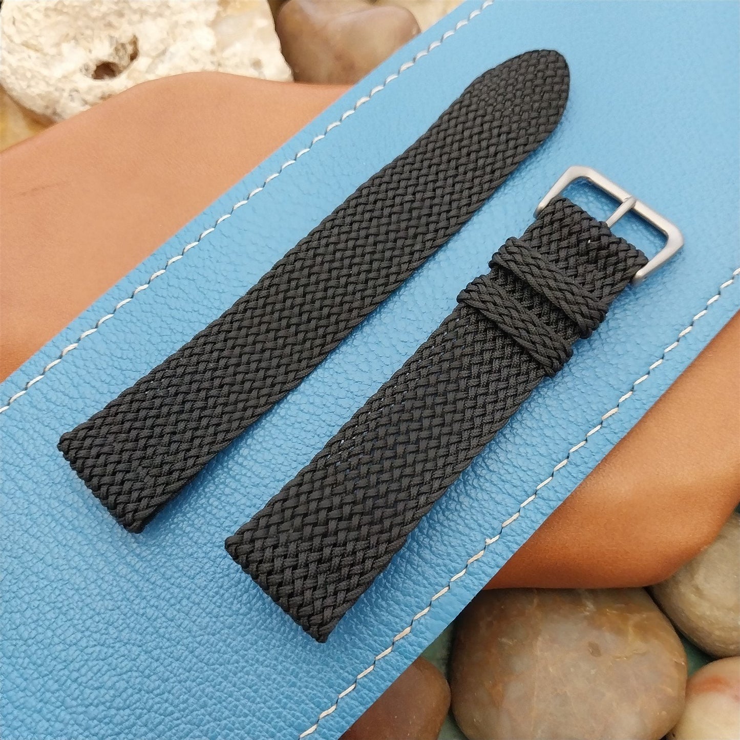 Vintage 18mm Braided Perlon 2-piece Unused Field Watch Band &Bead Blasted Buckle