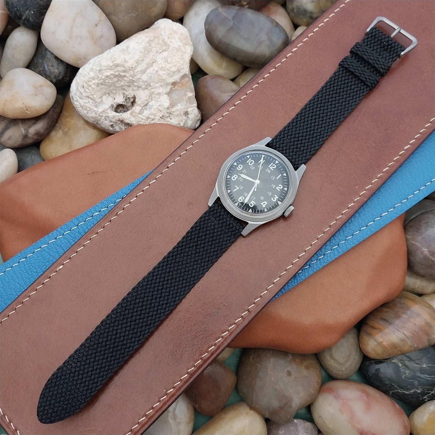 Vintage 18mm Braided Perlon 2-piece Unused Field Watch Band &Bead Blasted Buckle