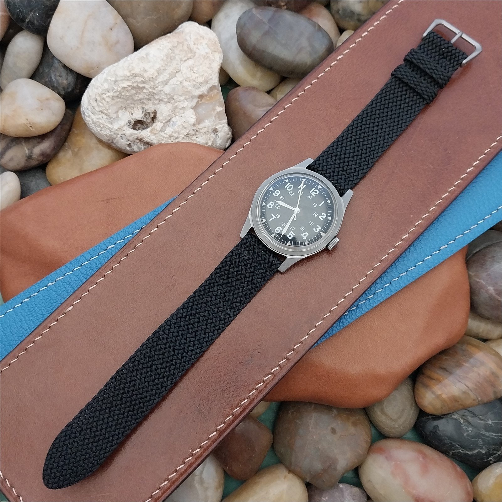 Vintage 18mm Braided Perlon 2-piece Unused Field Watch Band &Bead Blasted Buckle