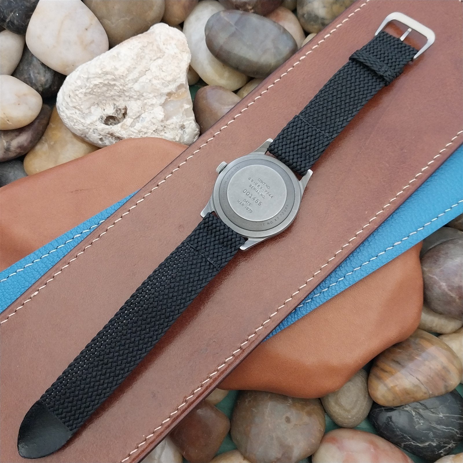 Vintage 18mm Braided Perlon 2-piece Unused Field Watch Band &Bead Blasted Buckle