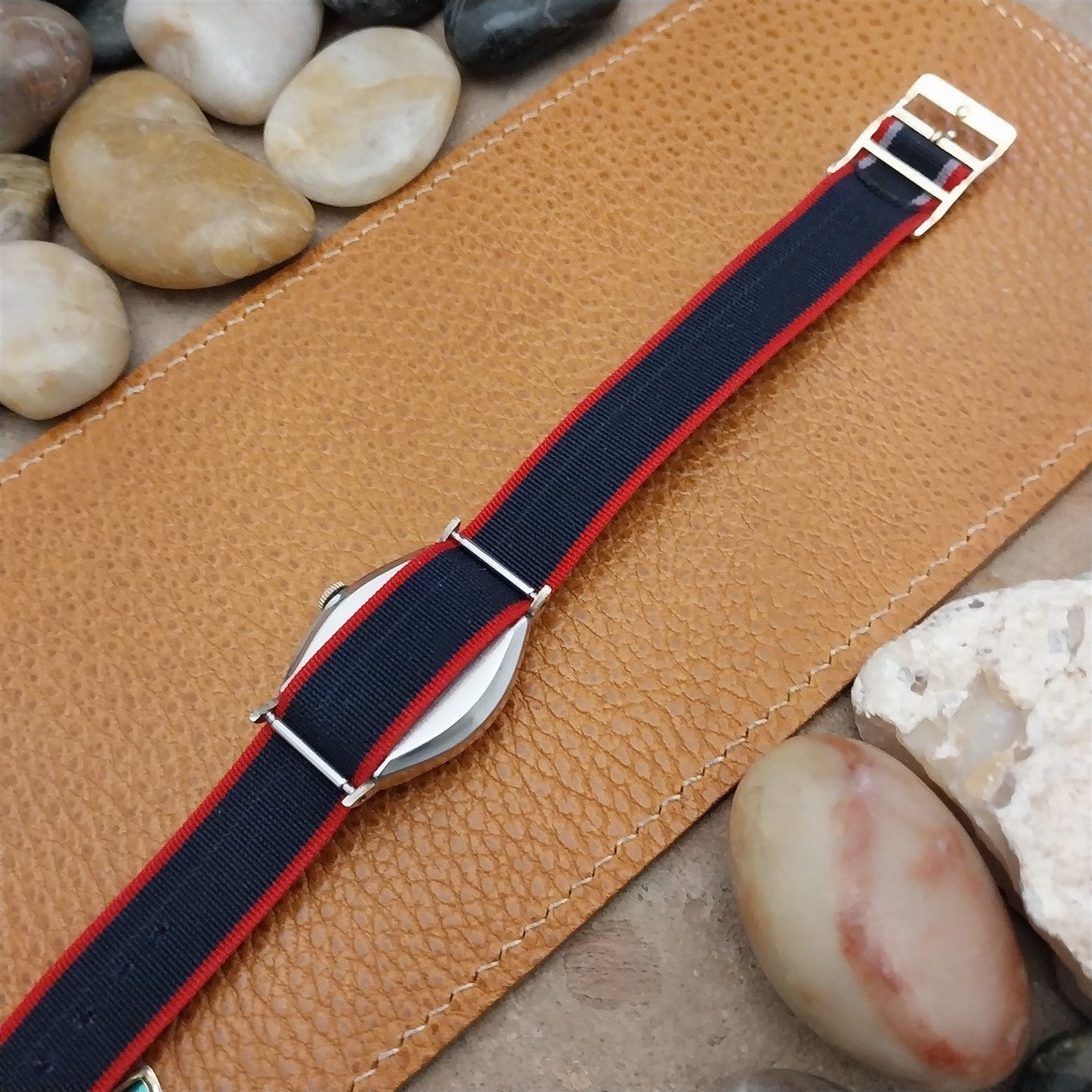 Vintage 16mm Striped Perlon Classic 1-Piece Reversible Unused 1960s Watch Band