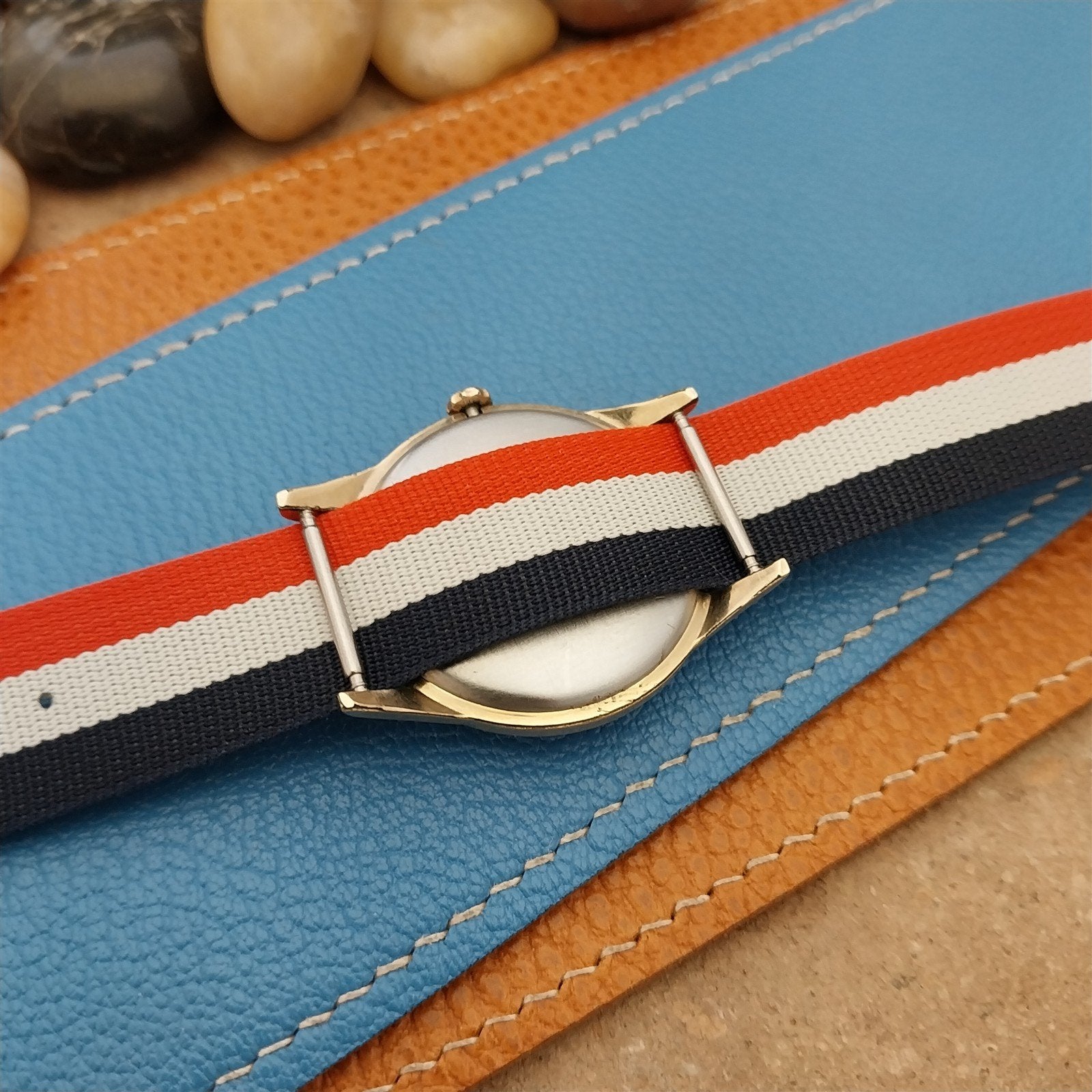 Vintage 18mm 1960s Striped Perlon Red White &Blue Classic Single Pass Watch Band