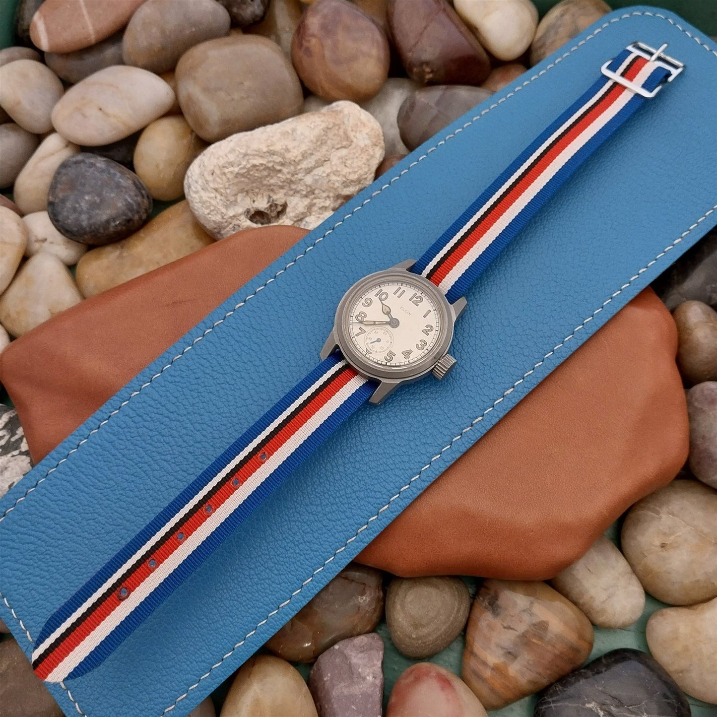 Vintage 16mm Striped Perlon Single Pass Red White Blue Black Unused Watch Strap