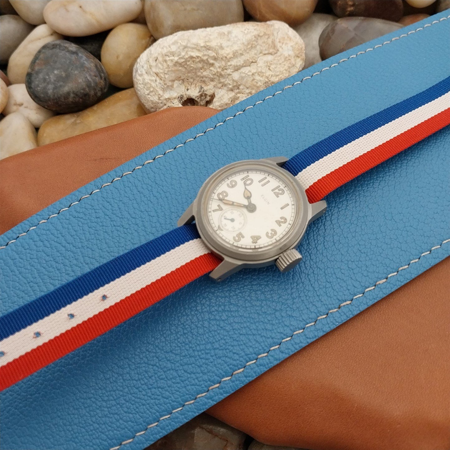 Vintage 16mm Striped Perlon Single Pass Red White Blue Black Unused Watch Strap