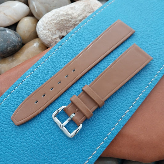 1960s 18mm Brown Leather Classic Tapered Double-Keeper Unused Vintage Watch Band