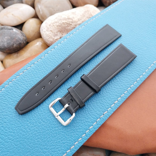 1960s 18mm Black Leather Classic Tapered Double-Keeper Unused Vintage Watch Band