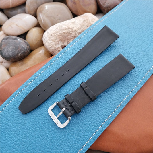 1960s 18mm Black Leather Classic Tapered Double-Keeper Unused Vintage Watch Band