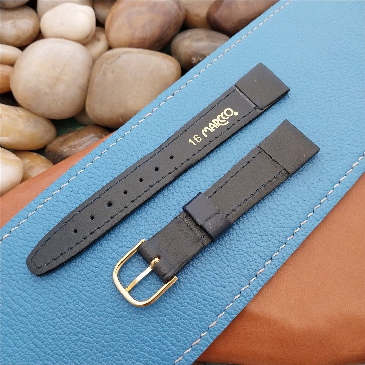 16mm Blue Hirsch Blue Leather nos Unused Classic Tapered Vintage Watch Band