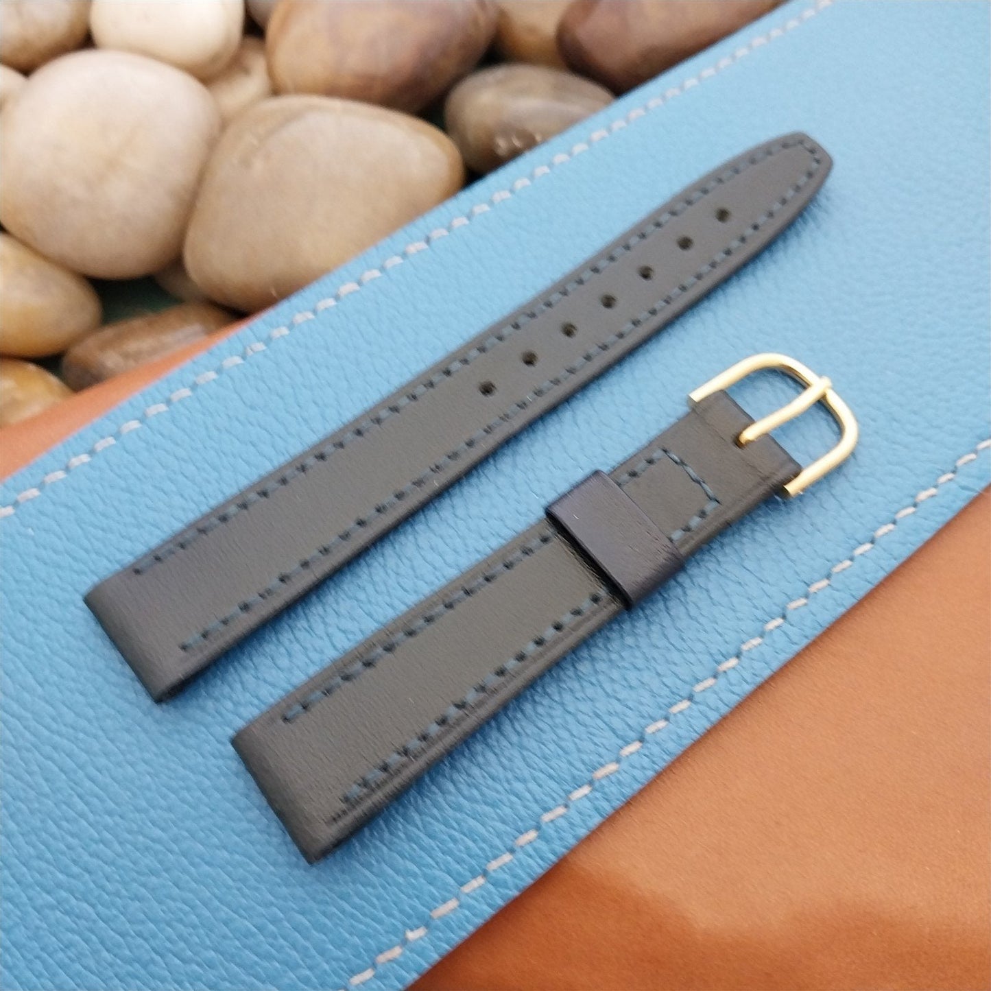 16mm Blue Hirsch Blue Leather nos Unused Classic Tapered Vintage Watch Band