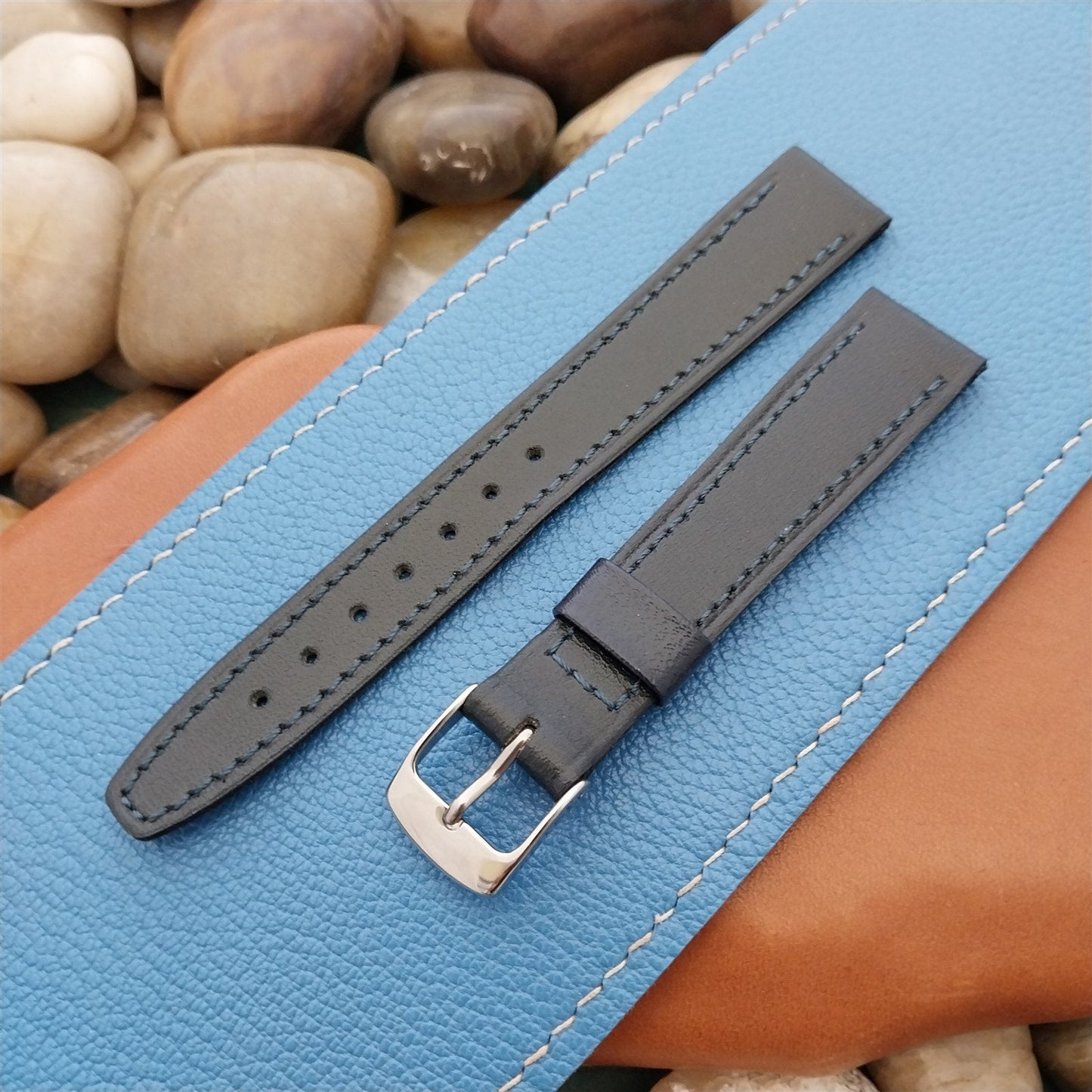 16mm Blue Hirsch Blue Leather nos Unused Classic Tapered Vintage Watch Band