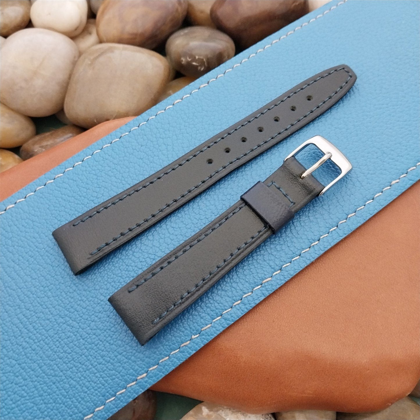 16mm Blue Hirsch Blue Leather nos Unused Classic Tapered Vintage Watch Band