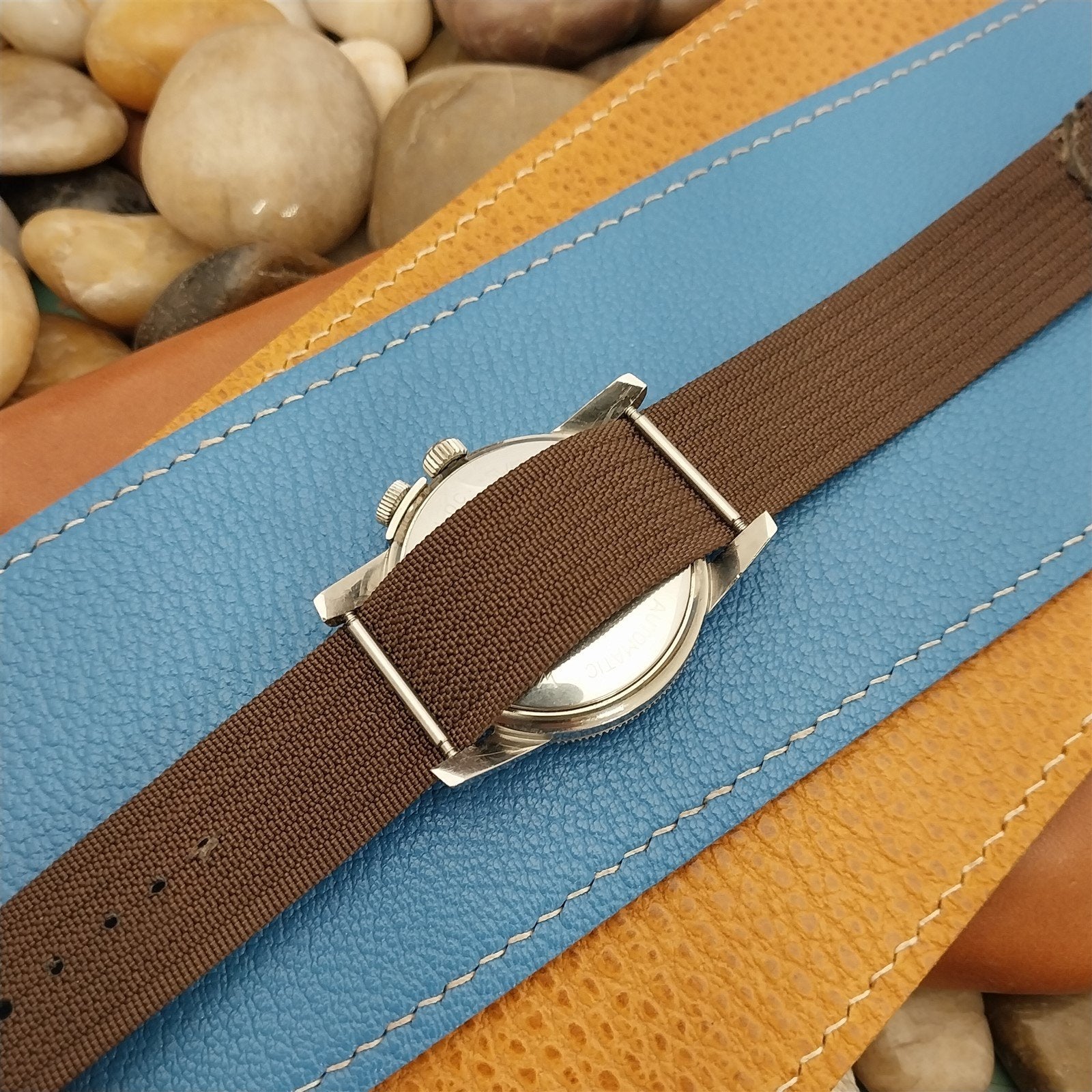 Vintage 20mm 1950s Brown Ribbed Nylon Classic Single-Pass nos Unused Watch Band