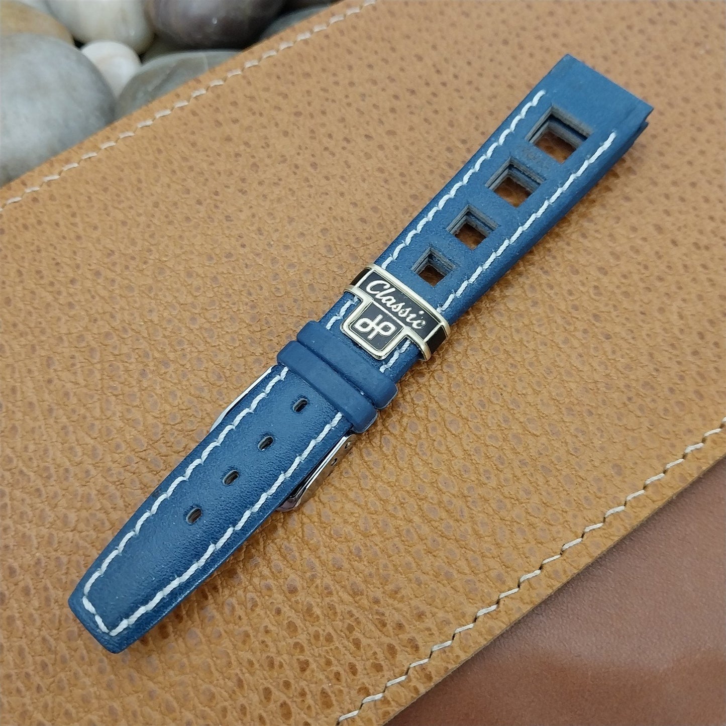 Vintage 18mm 1960s Blue GT Rally Contrast Stitch Classic Tapered nos Watch Band