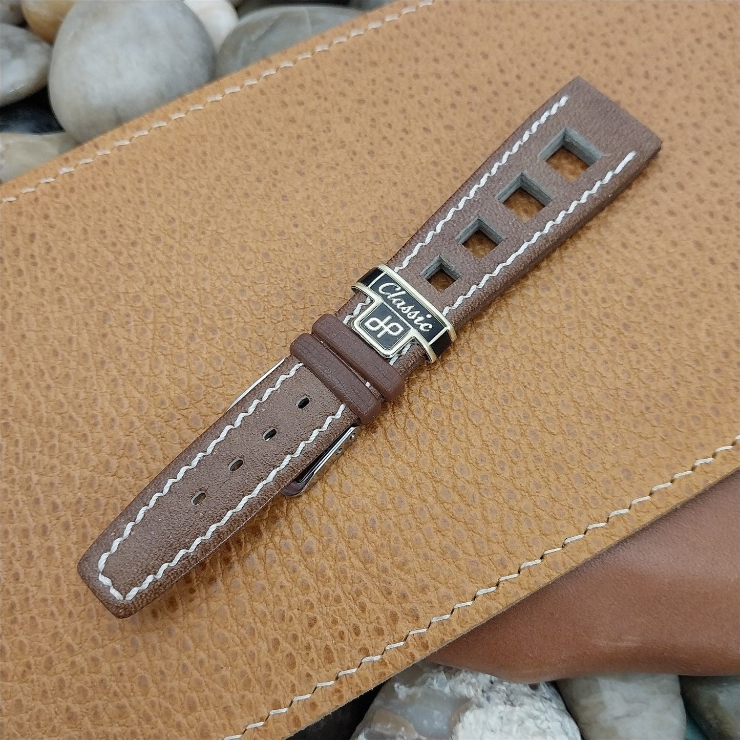 Vintage 20mm 1960s Brown GT Rally Contrast Stitch Classic Tapered nos Watch Band