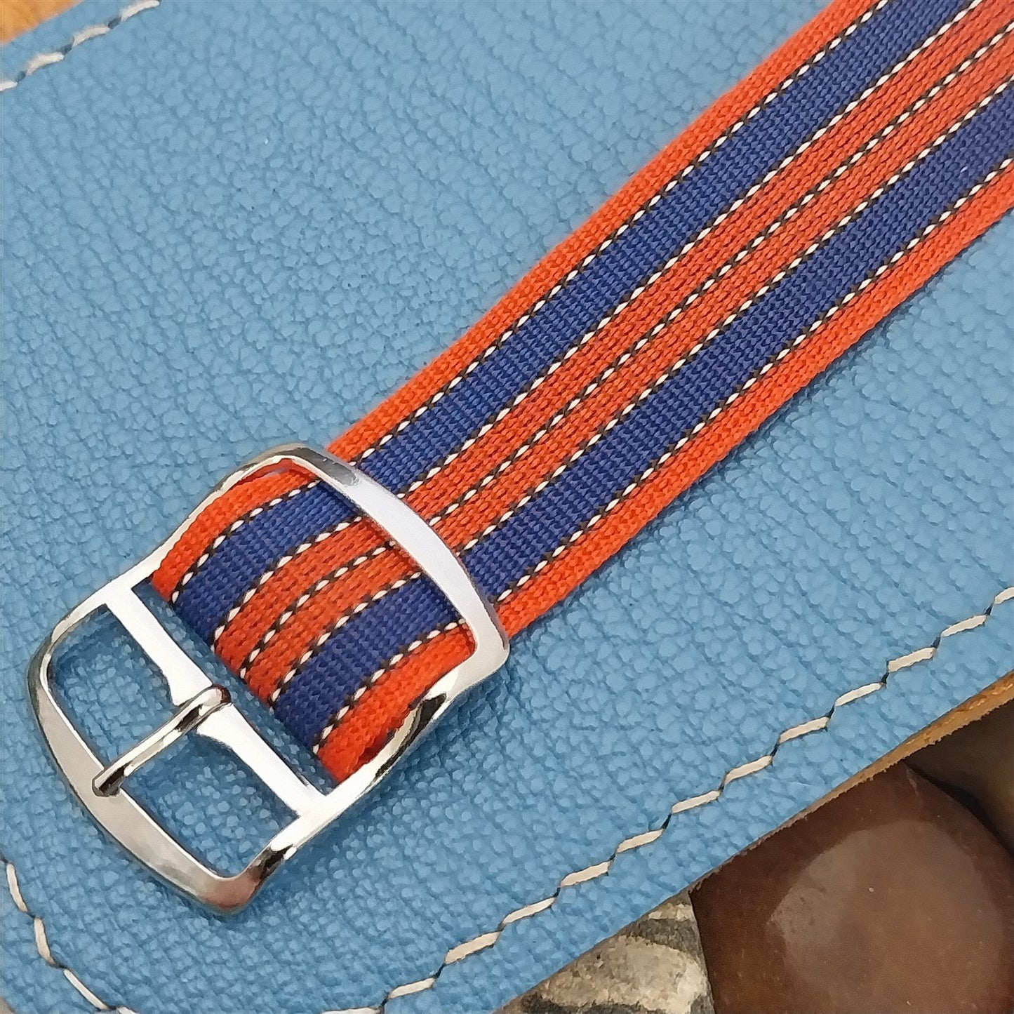 Classic 18mm Striped Perlon Reversible Unused 1960s-1970s nos Vintage Watch Band