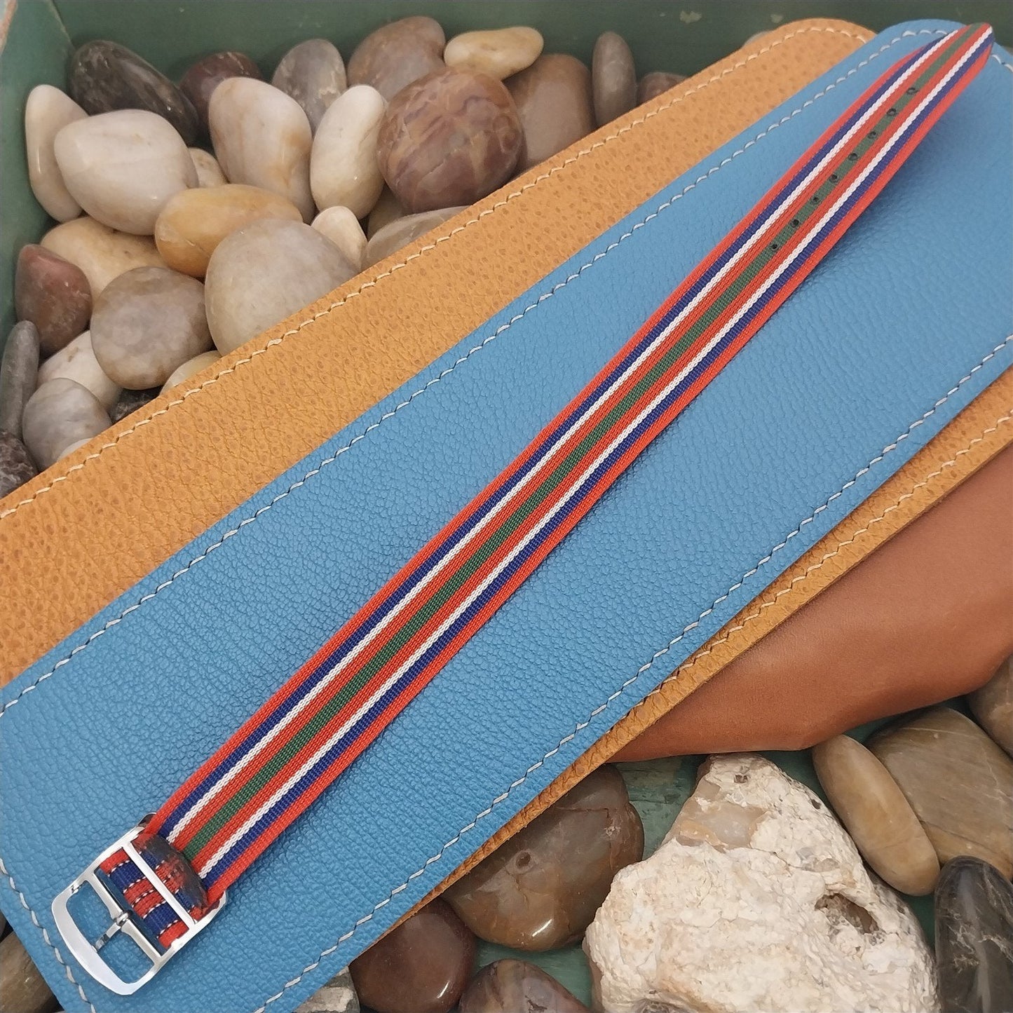 Classic 18mm Striped Perlon Reversible Unused 1960s-1970s nos Vintage Watch Band