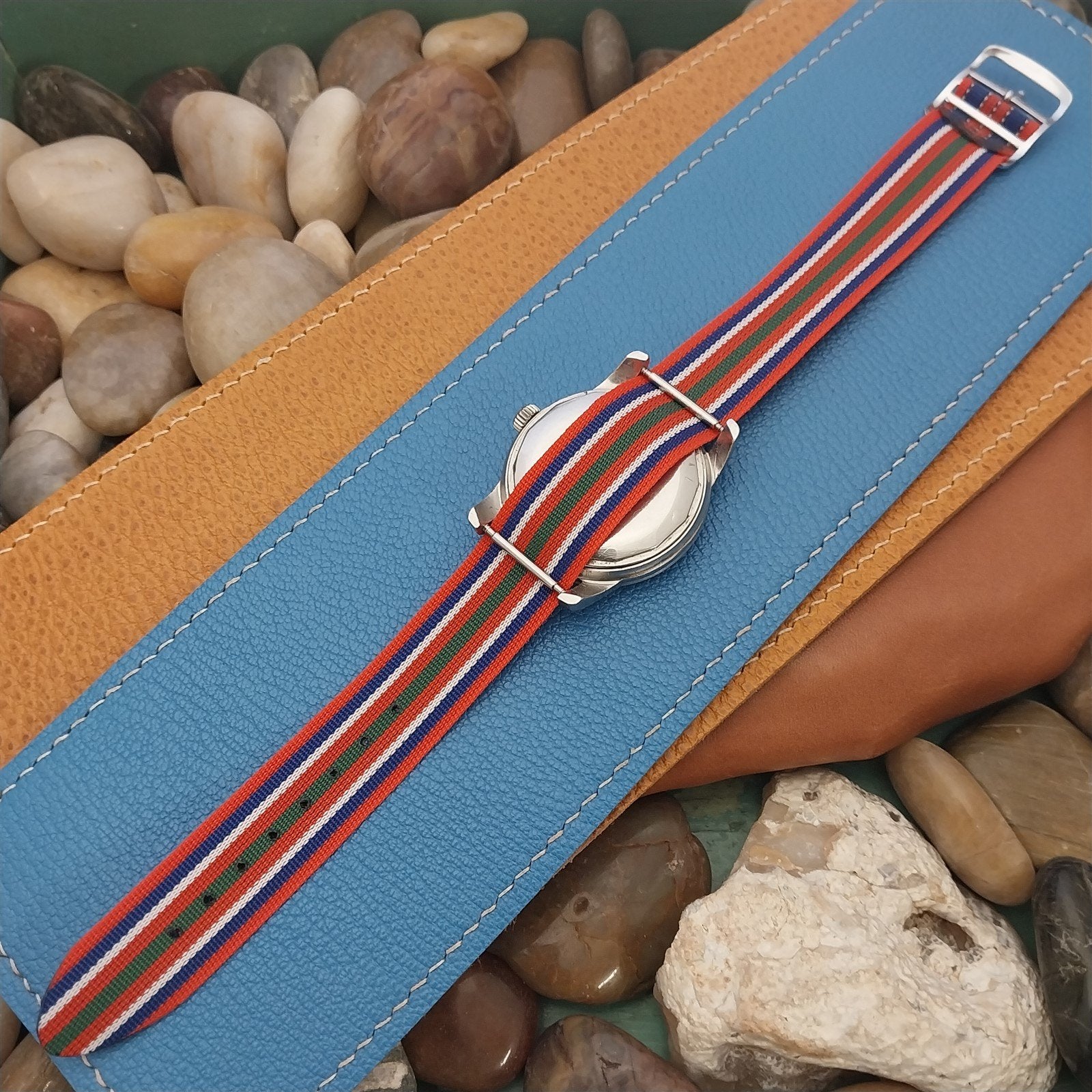 Classic 18mm Striped Perlon Reversible Unused 1960s-1970s nos Vintage Watch Band