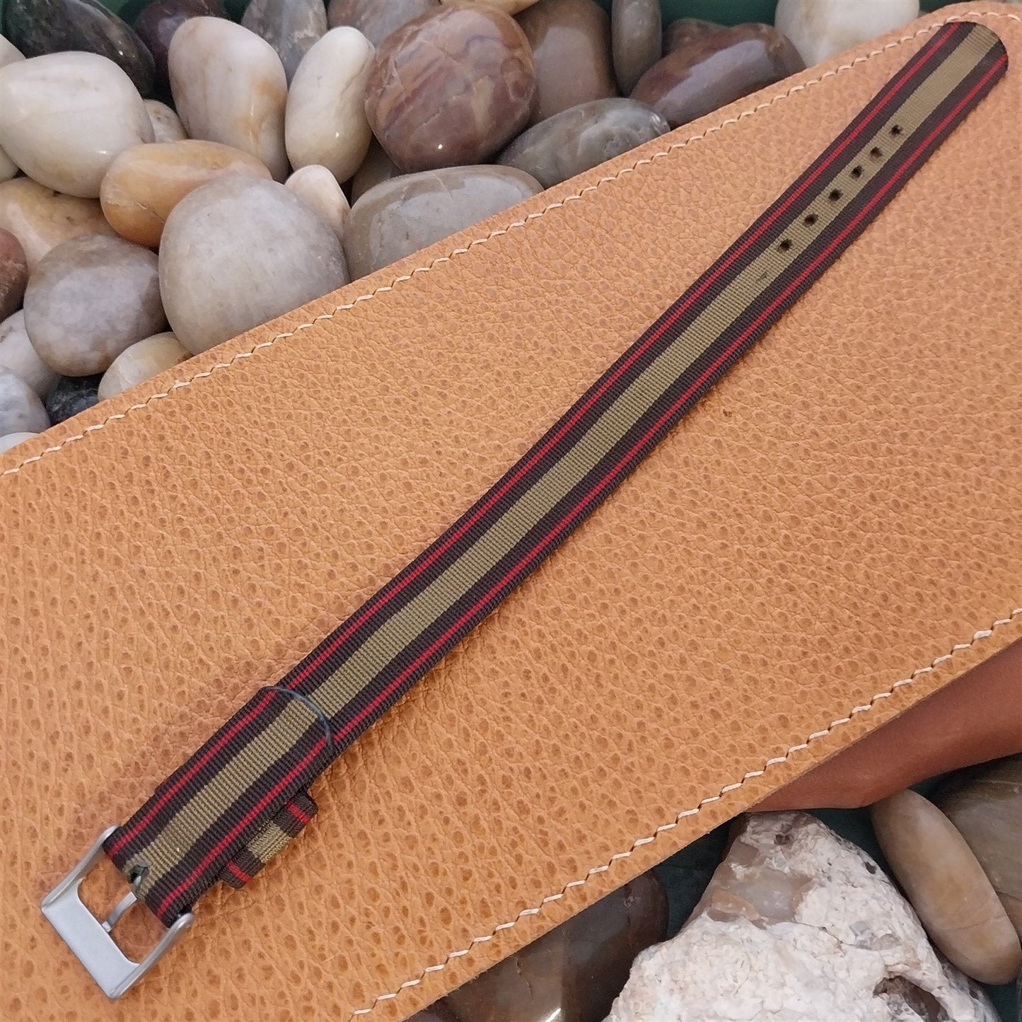 Vintage 5/8" 1950s Nylon Regimental Stripe Classic Single-Pass Unused Watch Band