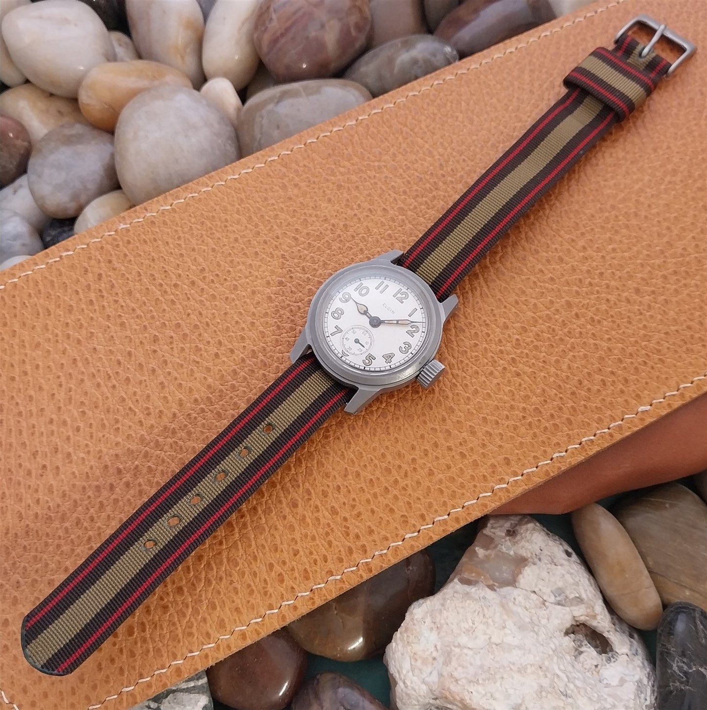 Vintage 5/8" 1950s Nylon Regimental Stripe Classic Single-Pass Unused Watch Band