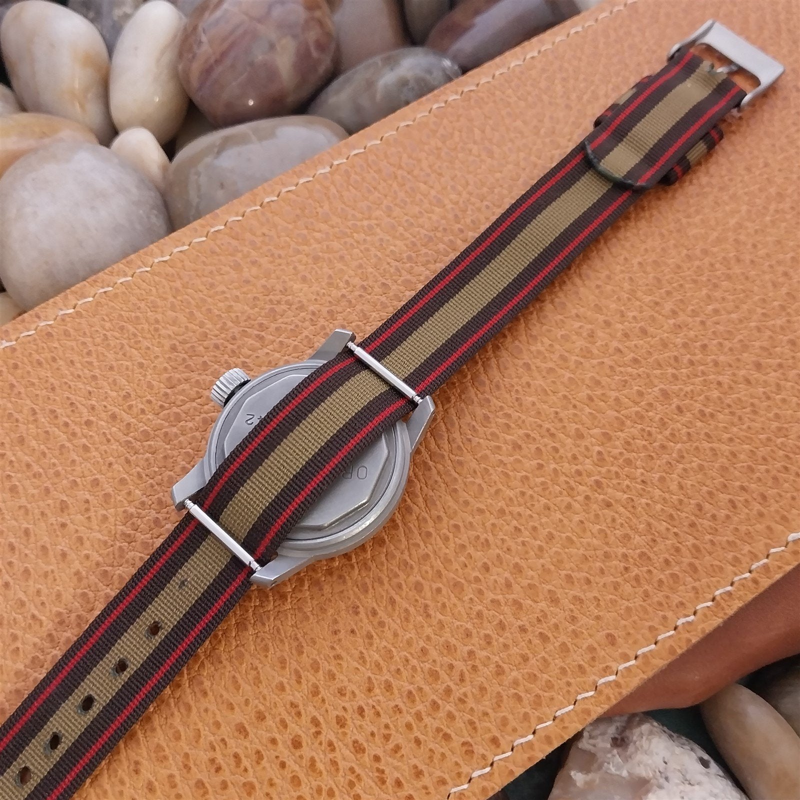 Vintage 5/8" 1950s Nylon Regimental Stripe Classic Single-Pass Unused Watch Band