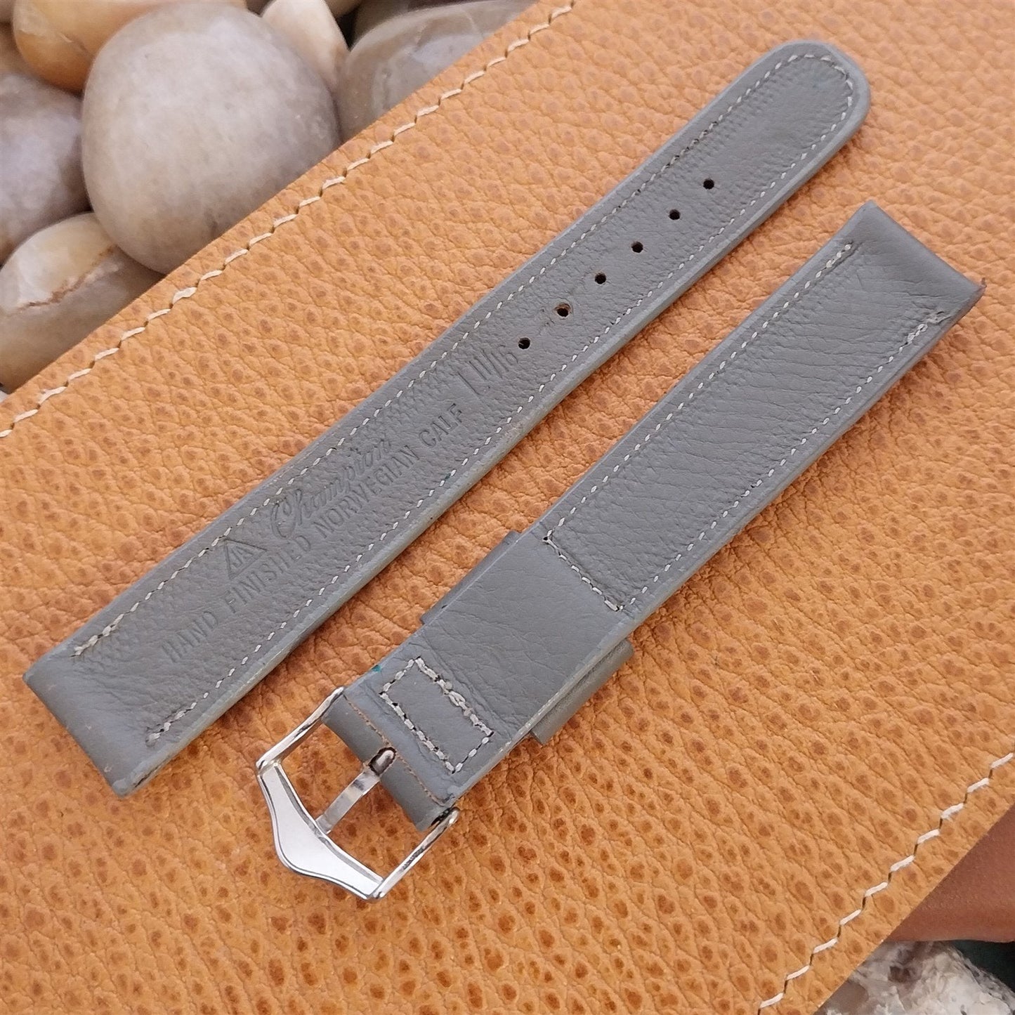 Vintage 11/16" JB Champion Gray Leather Tapered Long Unused 1960s Watch Band