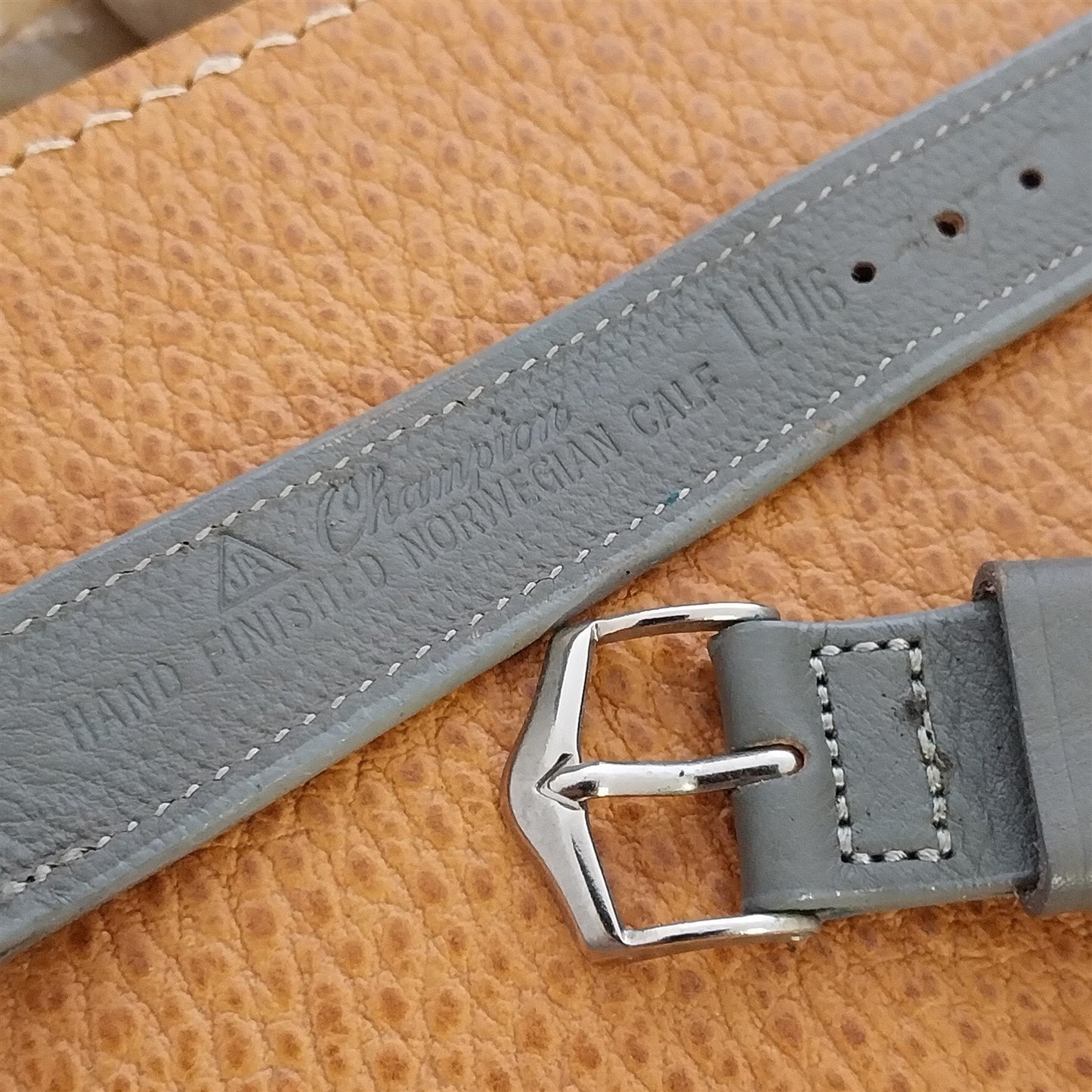 Vintage 11/16" JB Champion Gray Leather Tapered Long Unused 1960s Watch Band