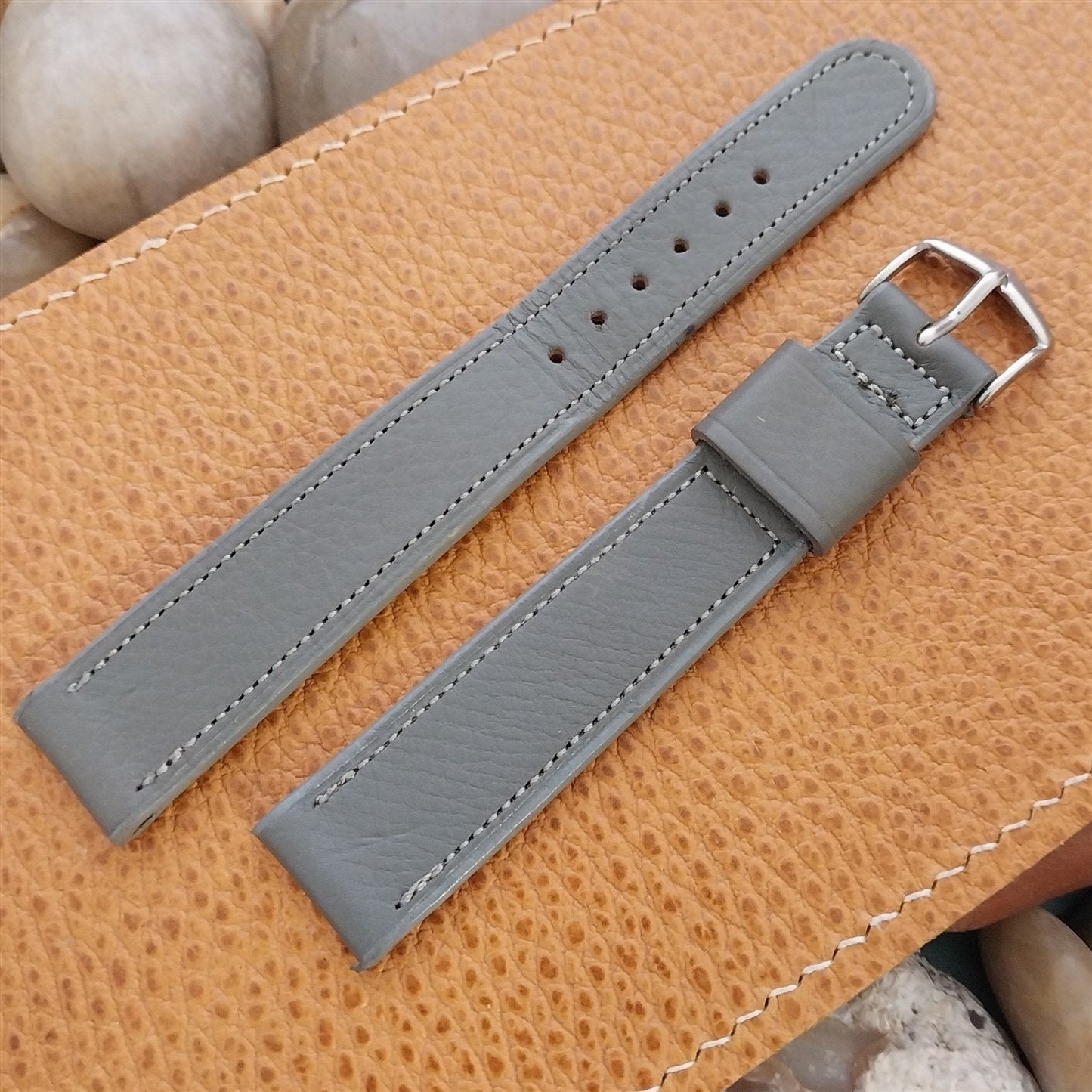 Vintage 11/16" JB Champion Gray Leather Tapered Long Unused 1960s Watch Band