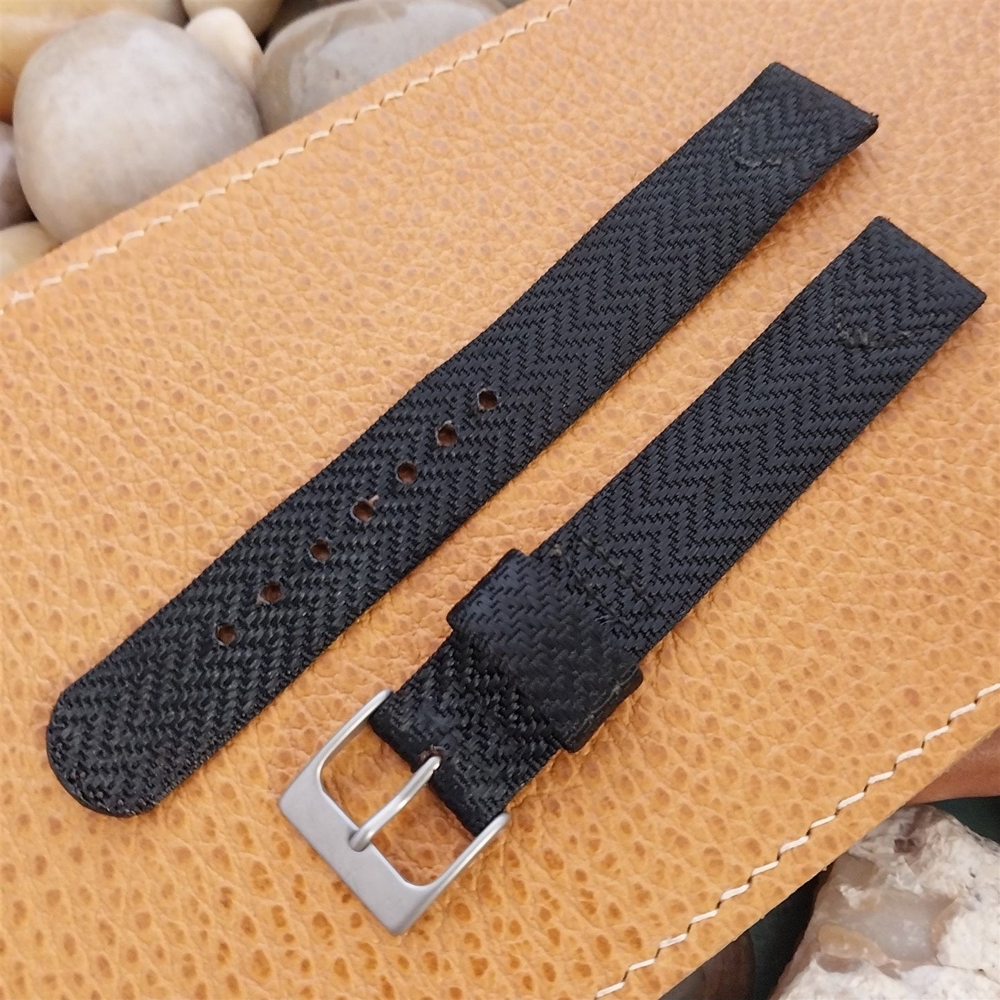 5/8" Black Nylon Unused Classic 1950s Tropical Vintage Watch Band & Matte Buckle