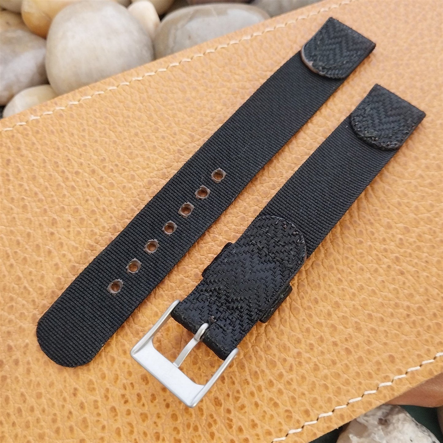 5/8" Black Nylon Unused Classic 1950s Tropical Vintage Watch Band & Matte Buckle