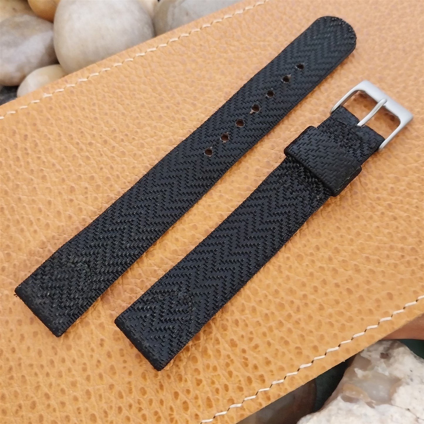 5/8" Black Nylon Unused Classic 1950s Tropical Vintage Watch Band & Matte Buckle