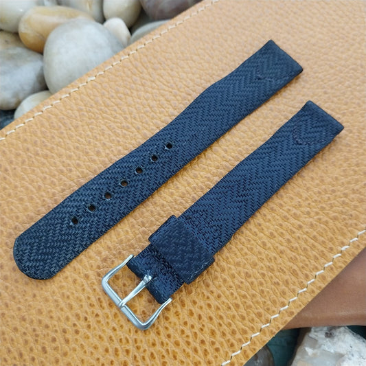 Elgin Buckle &5/8" Blue Patterened Nylon Unused Long 1950s Vintage Watch Band