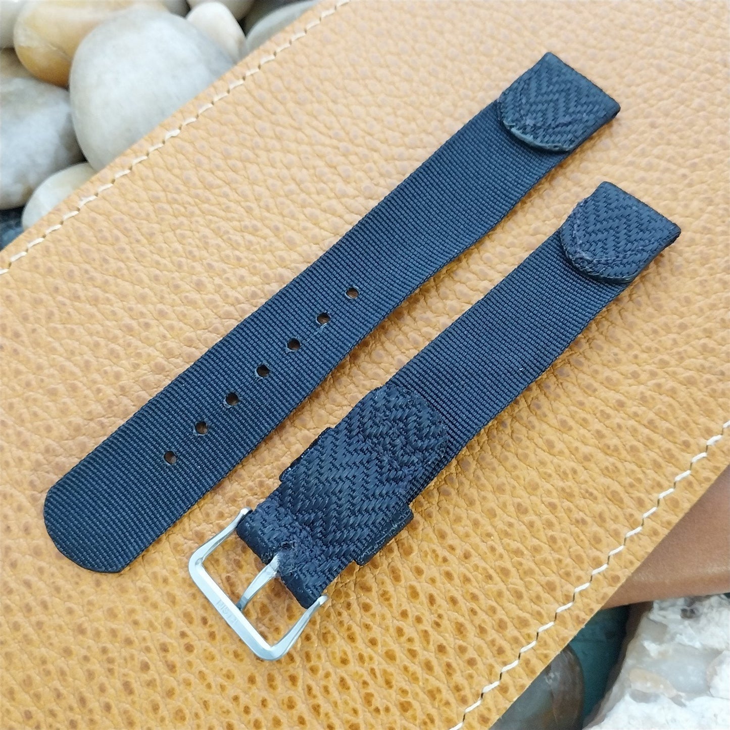 Elgin Buckle &5/8" Blue Patterened Nylon Unused Long 1950s Vintage Watch Band