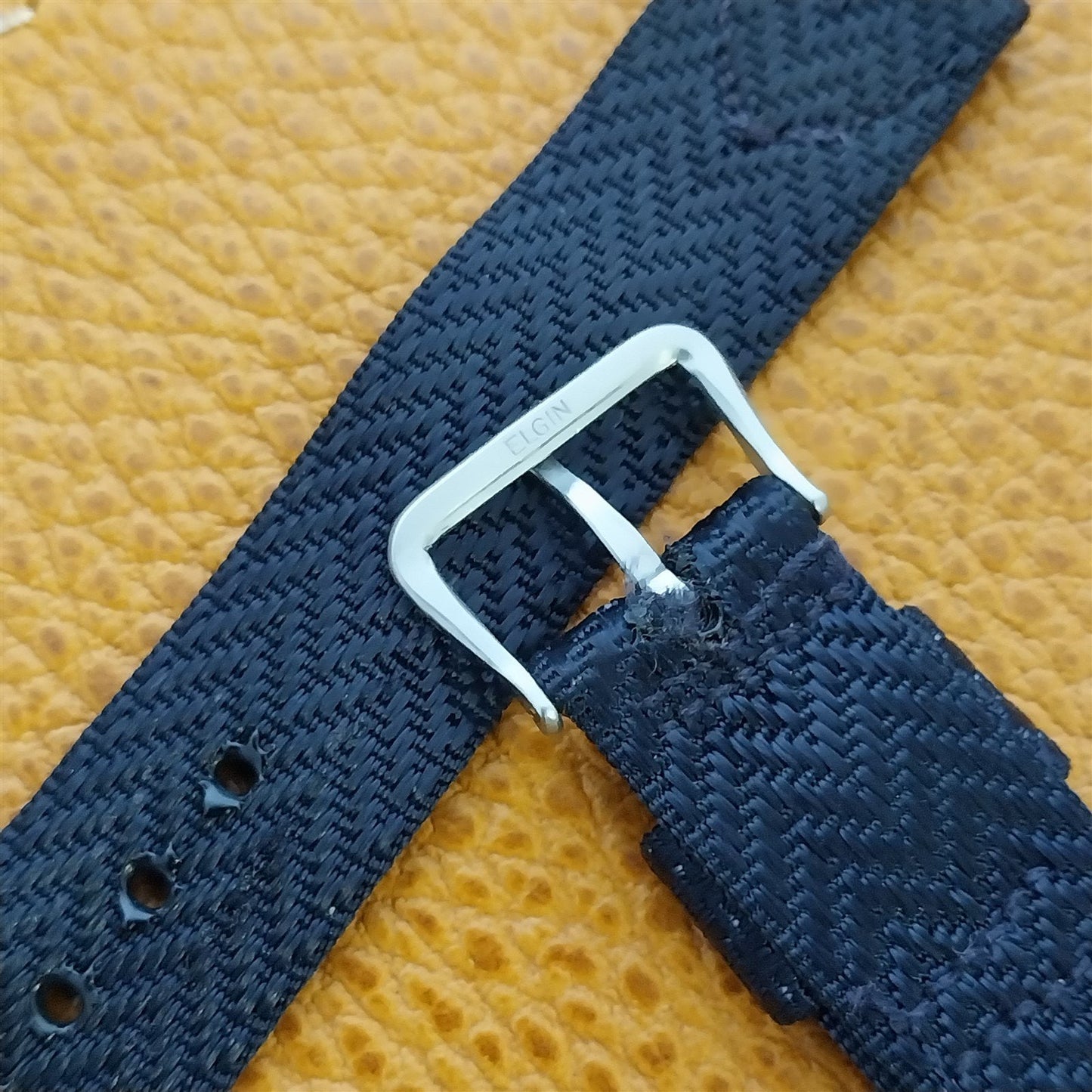 Elgin Buckle &5/8" Blue Patterened Nylon Unused Long 1950s Vintage Watch Band