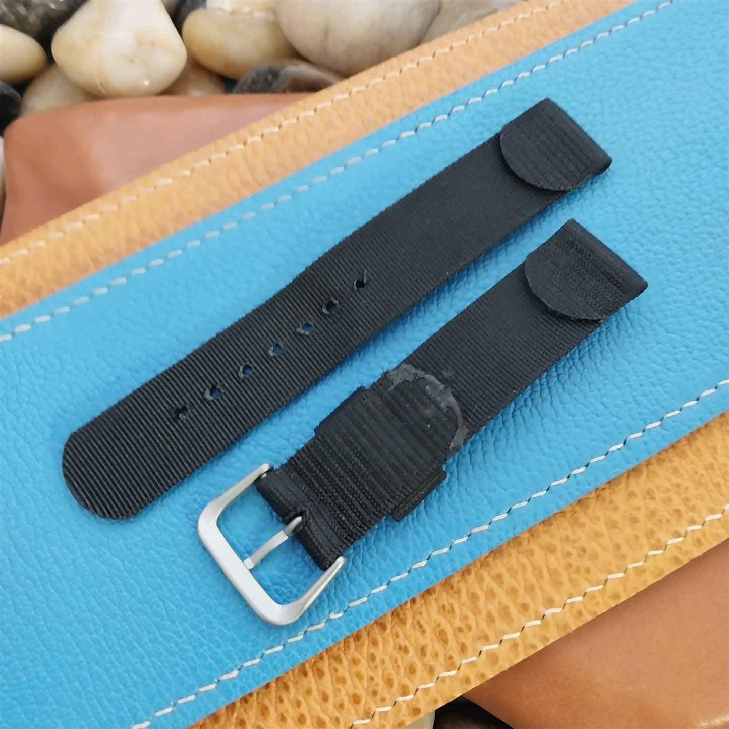 Vintage 18mm Black Nylon 2-piece Tropical Unused Classic 1960s Watch Band