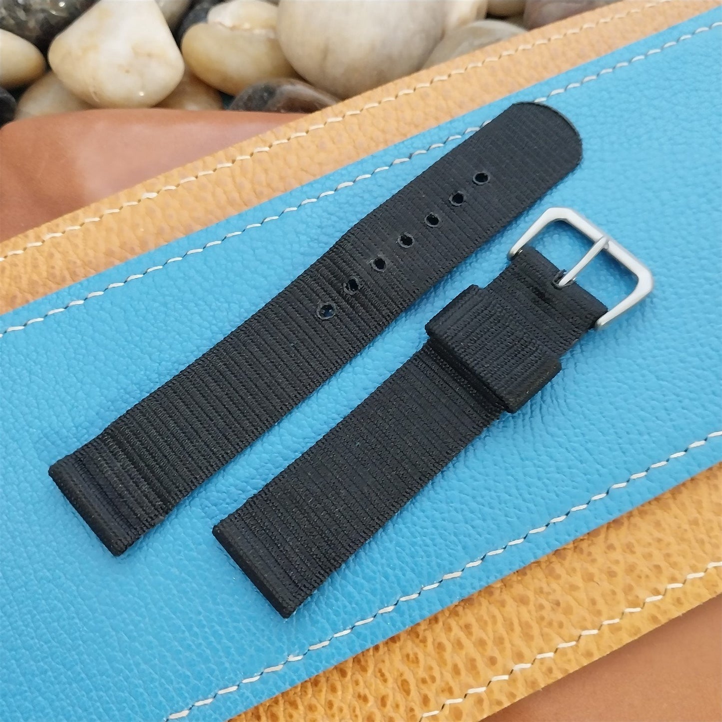 Vintage 18mm Black Nylon 2-piece Tropical Unused Classic 1960s Watch Band