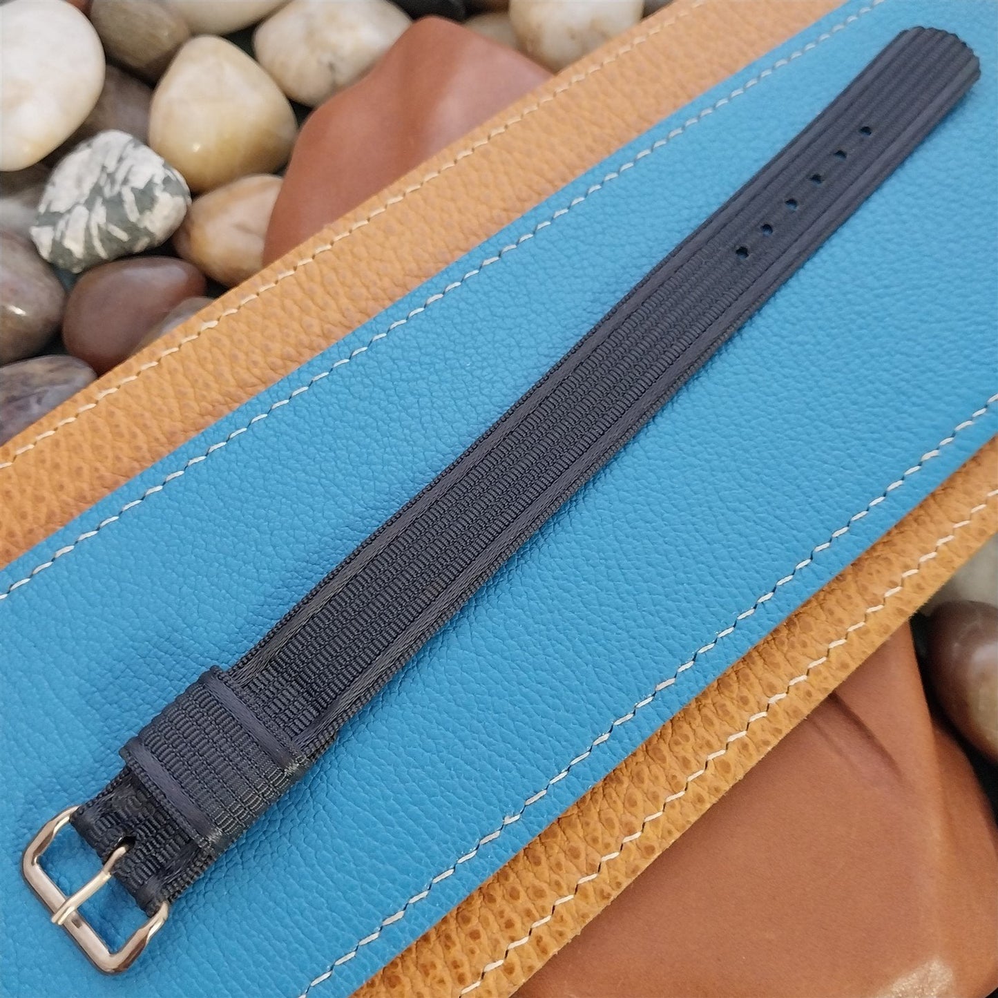 Vintage 17mm Blue Nylon Single-Pass Short Unused 1950s Classic Watch Band