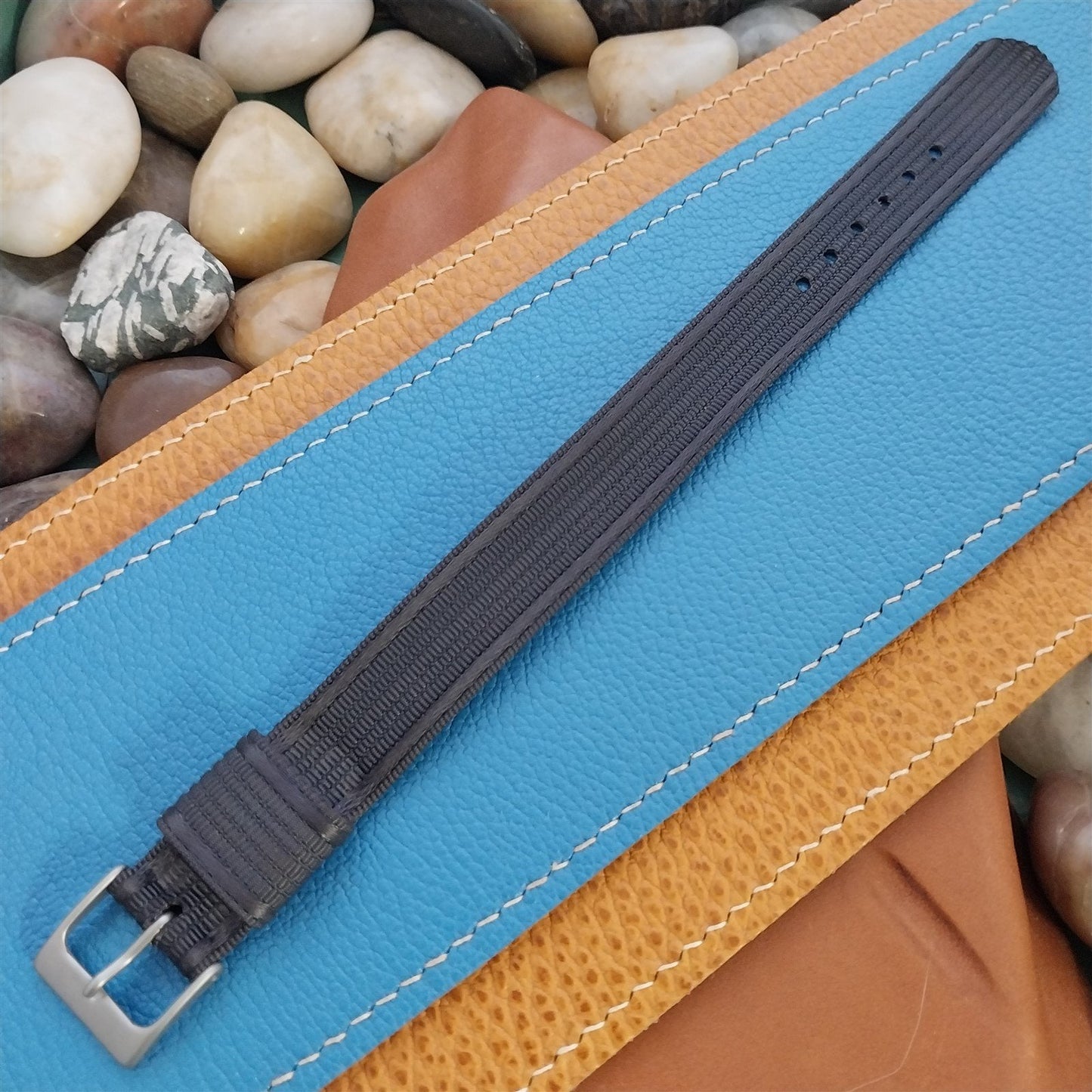 Vintage 16mm Blue Nylon Single-Pass Short Unused 1950s Classic Watch Band