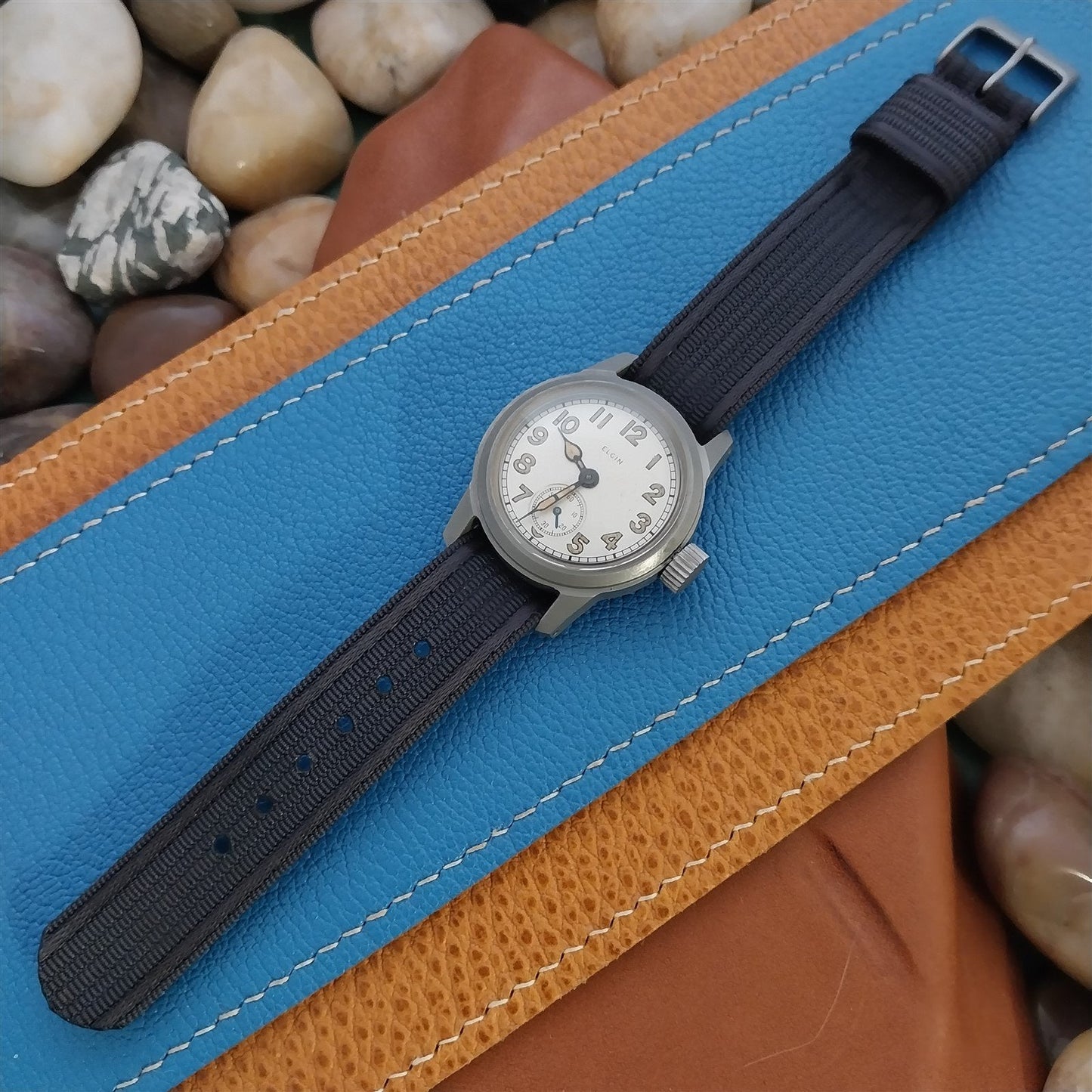 Vintage 16mm Blue Nylon Single-Pass Short Unused 1950s Classic Watch Band