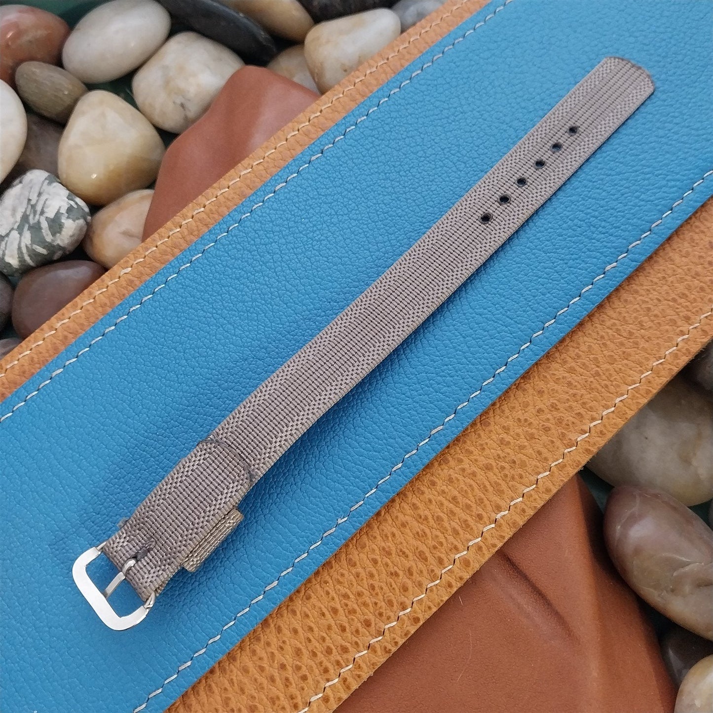 Vintage 15mm Gray Ribbed Nylon Single-Pass Short nos 1950s Classic Watch Band